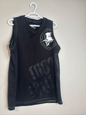Metal Mulisha Black Tank Top with Neon Green Skull Accent